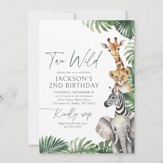 Twee Wilde Safari Dieren 2e verjaardag Kaart (Voorkant)