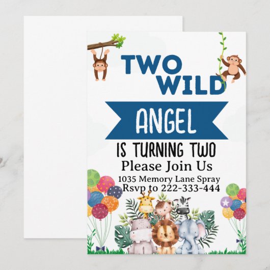Twee Wilde Safari Dieren 2e verjaardag Kaart (Voorkant / Achterkant)