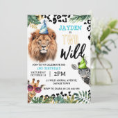 Twee wilde safari dieren 2e verjaardag partij kaart (Staand voorkant)