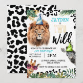 Twee wilde safari dieren 2e verjaardag partij kaart (Voorkant / Achterkant)