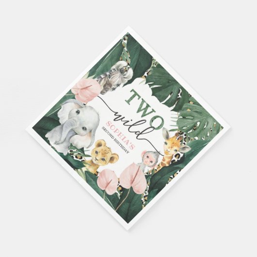 Twee wilde safari dieren 2e verjaardag servetten (Hoek)