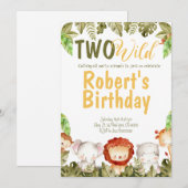 Twee wilde Safari dieren 2e verjaardag uitnodiging (Voorkant / Achterkant)