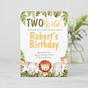 Twee wilde Safari dieren 2e verjaardag uitnodiging