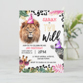 Twee wilde Safari Dieren 2e Verjaardagsfeestje Inv Kaart (Staand voorkant)