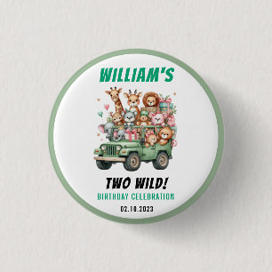 Twee wilde safari-dieren 2e verjaardagsfeestje ronde button 3,2 cm