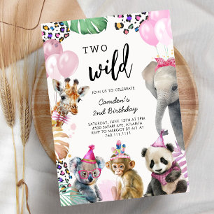 Twee Wilde Safari Dieren 2e Verjaardagsuitnodiging Kaart