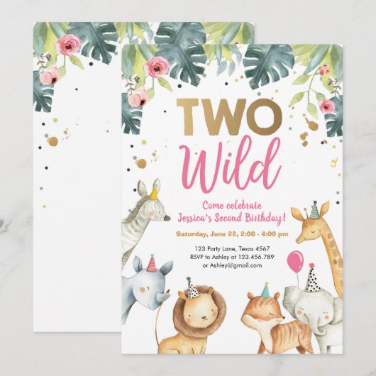 Twee wilde Safari Dieren Girl Birthday Kaart (Voorkant / Achterkant)