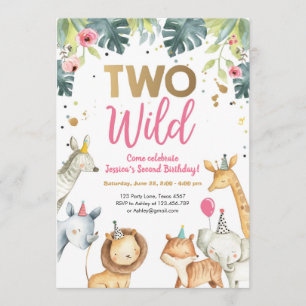 Twee wilde Safari Dieren Girl Birthday Kaart