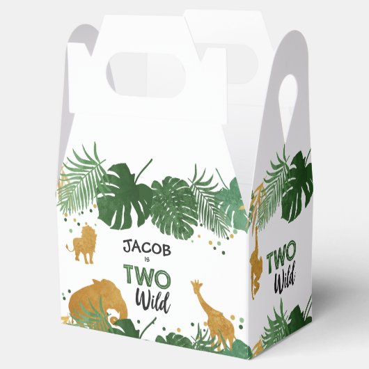 Twee wilde Safari Dieren Gouden Jongen Oerwoud Fav Bedankdoosjes (Geopend)