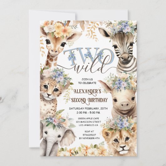 TWEE Wilde Safari Dieren Jongen 2e Verjaardag Kaart (Voorkant)