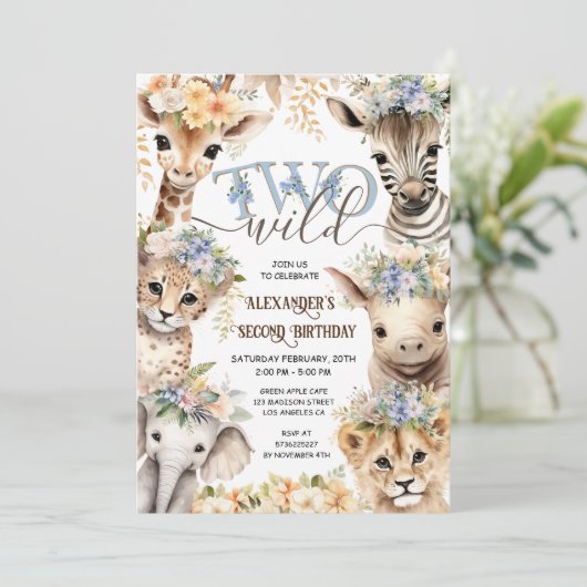 TWEE Wilde Safari Dieren Jongen 2e Verjaardag Kaart (Staand voorkant)