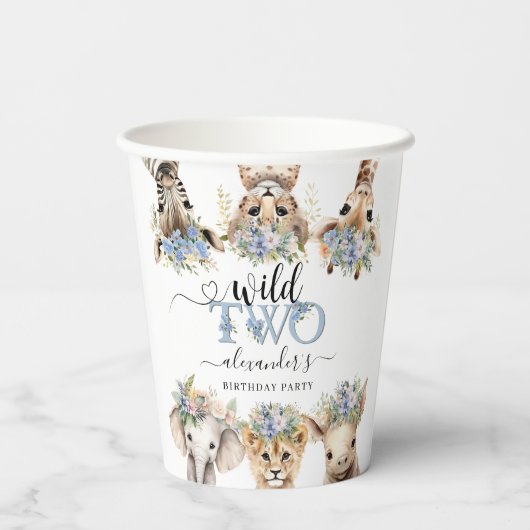Twee Wilde Safari Dieren Jongen 2e Verjaardag Papi Papieren Bekers (Achterkant)
