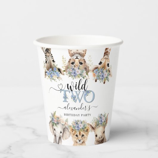 Twee Wilde Safari Dieren Jongen 2e Verjaardag Papi Papieren Bekers (Voorkant)