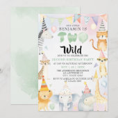 Twee wilde Safari Dieren Jongen 2e Verjaardagsfees Kaart (Voorkant / Achterkant)