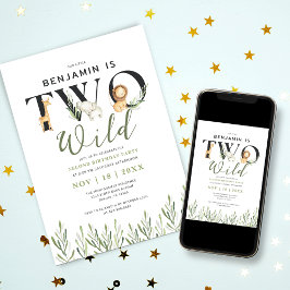 Twee wilde Safari Dieren Jongen 2e Verjaardagsfees Kaart