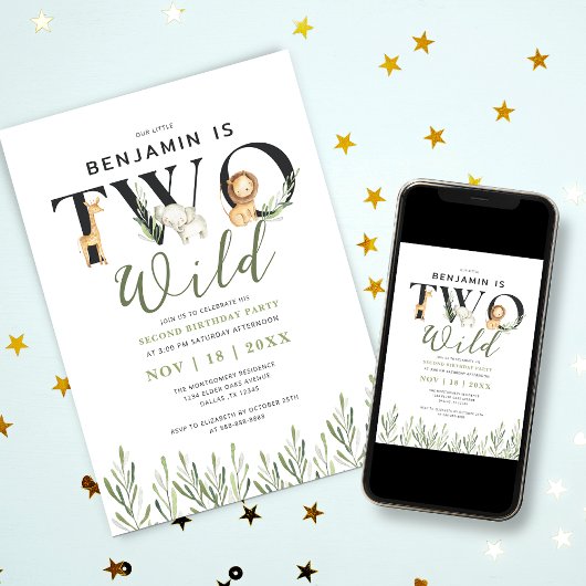 Twee wilde Safari Dieren Jongen 2e Verjaardagsfees Kaart