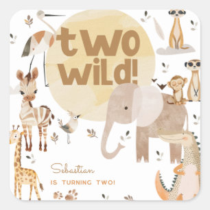 Twee wilde safari dieren kinderen verjaardag vierkante sticker