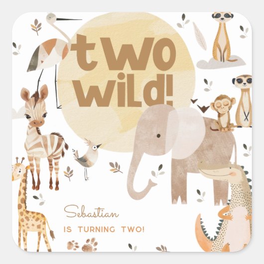 Twee wilde safari dieren kinderen verjaardag vierkante sticker (Voorkant)