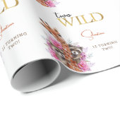 Twee wilde safari dieren kinderen verjaardagsfeest cadeaupapier (Rol Hoek)