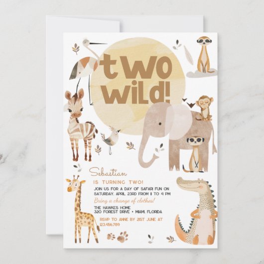 Twee wilde safari dieren kinderen verjaardagsfeest kaart (Voorkant)
