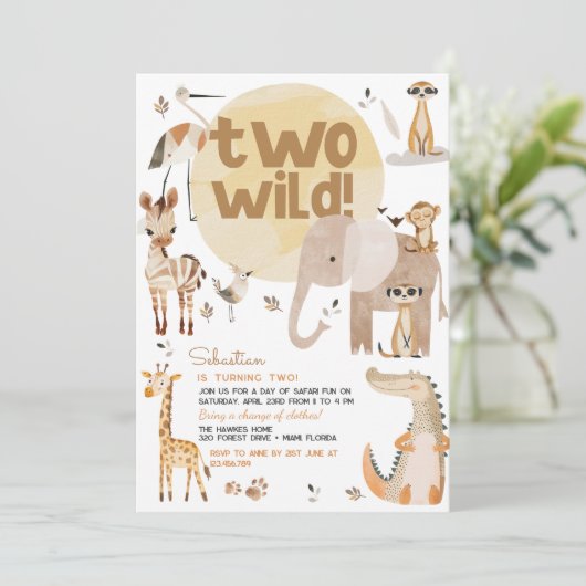Twee wilde safari dieren kinderen verjaardagsfeest kaart (Staand voorkant)