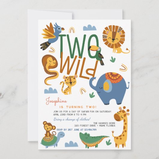 Twee wilde safari dieren kinderen verjaardagsfeest kaart (Voorkant)