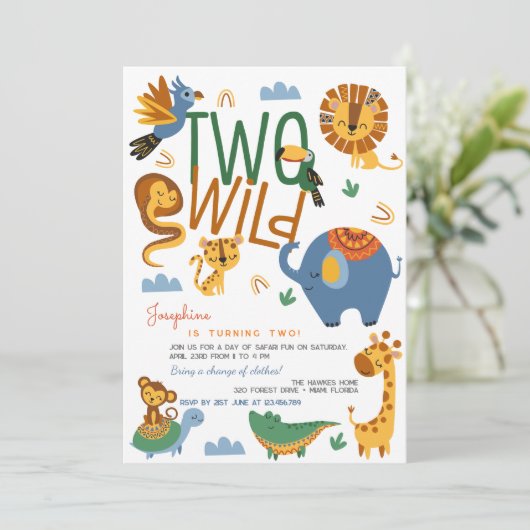 Twee wilde safari dieren kinderen verjaardagsfeest kaart (Staand voorkant)