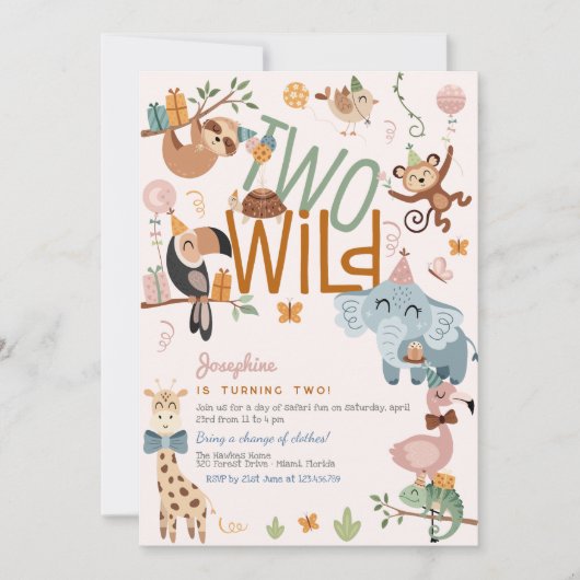 Twee wilde safari dieren kinderen verjaardagsfeest kaart (Voorkant)