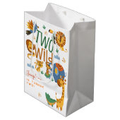 Twee wilde safari dieren kinderen verjaardagsfeest medium cadeauzakje (Voorkant Gekanteld)