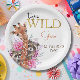 Twee wilde safari dieren kinderen verjaardagsfeest papieren bordje