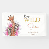 Twee wilde safari dieren kinderen verjaardagsfeest spandoek (Horizontaal)