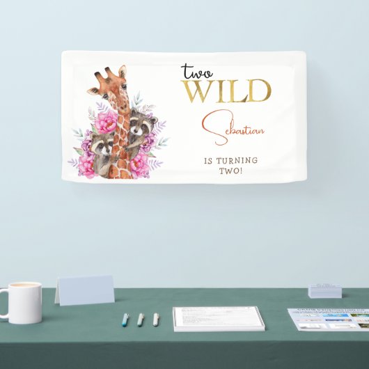 Twee wilde safari dieren kinderen verjaardagsfeest spandoek (Beurs)