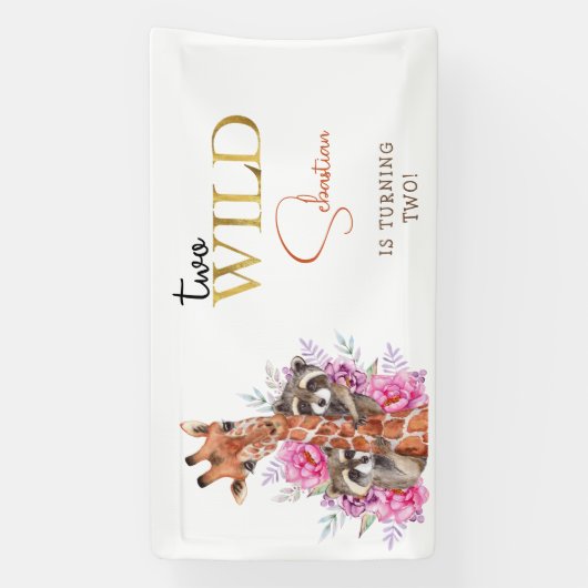 Twee wilde safari dieren kinderen verjaardagsfeest spandoek (Verticaal)