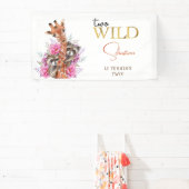 Twee wilde safari dieren kinderen verjaardagsfeest spandoek (Insitu)