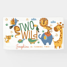 Twee wilde safari dieren kinderen verjaardagsfeest spandoek