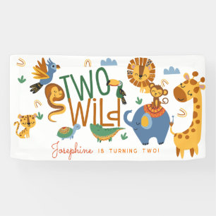 Twee wilde safari dieren kinderen verjaardagsfeest spandoek