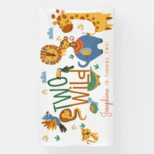 Twee wilde safari dieren kinderen verjaardagsfeest spandoek (Verticaal)