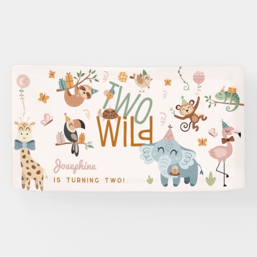 Twee wilde safari dieren kinderen verjaardagsfeest spandoek (Horizontaal)