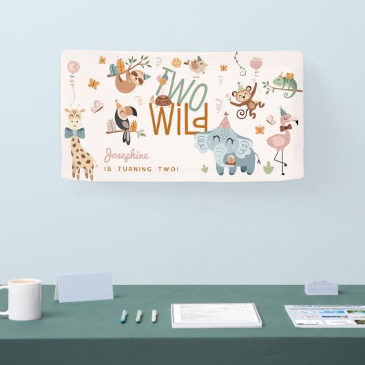 Twee wilde safari dieren kinderen verjaardagsfeest spandoek (Beurs)