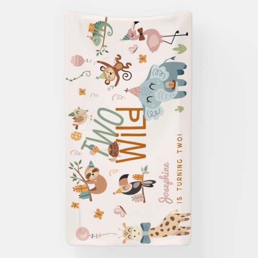 Twee wilde safari dieren kinderen verjaardagsfeest spandoek (Verticaal)