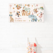 Twee wilde safari dieren kinderen verjaardagsfeest spandoek (Insitu)