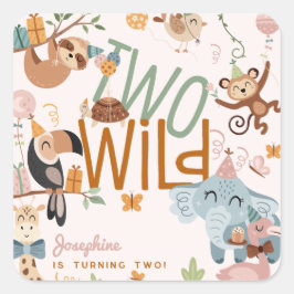 Twee wilde safari dieren kinderen verjaardagsfeest vierkante sticker
