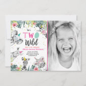 Twee Wilde Safari Dieren Meisje Verjaardag Uitnodi Kaart (Voorkant)