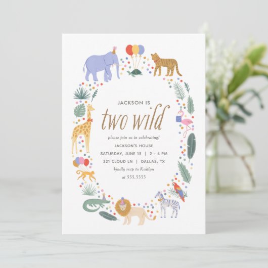 Twee wilde Safari-dieren op zaterdag uitnodiging (Staand voorkant)