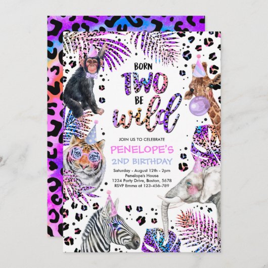 Twee wilde Safari-dieren regenboogschaafkaetah op Kaart (Voorkant / Achterkant)