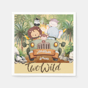 Twee wilde safari-dieren rijden in auto 2e verjaar servet