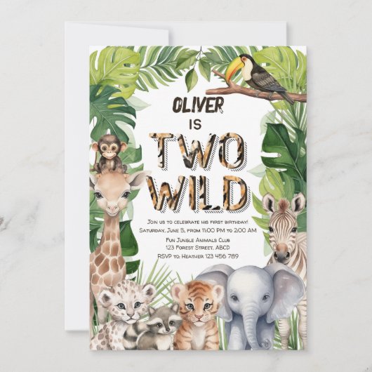 Twee wilde safari Dieren thema jongen 2e verjaarda Kaart (Voorkant)