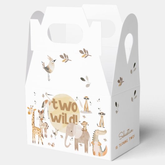 Twee wilde safari dieren tweede kinderen verjaarda bedankdoosjes (Geopend)