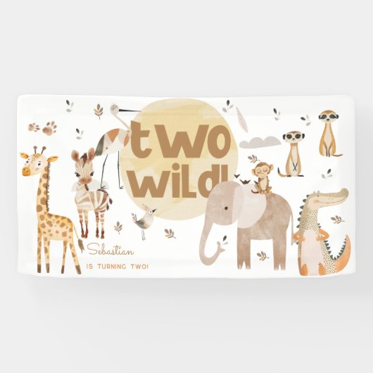 Twee wilde safari dieren tweede kinderen verjaarda spandoek (Horizontaal)