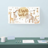 Twee wilde safari dieren tweede kinderen verjaarda spandoek (Beurs)